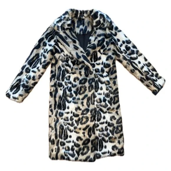 New! Rachel‎ Roy faux fur Animal leopard print reversible coat jacket small - Picture 7 of 13